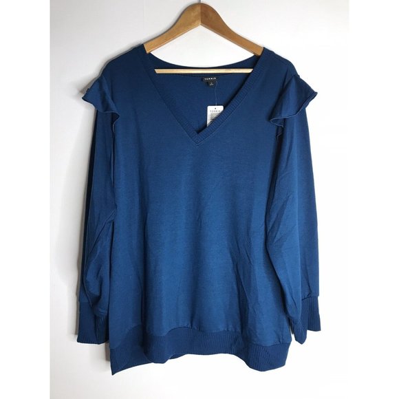 Torrid Blue Teal Light Ruffle Long Sleeve Knit Top Women's Size 3 New - Picture 1 of 9